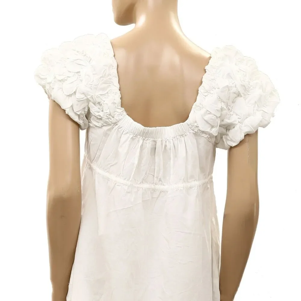 Free People Free Est Flaunt It Mini Dress Ruched Smocked Puff Sleeves XL 288772